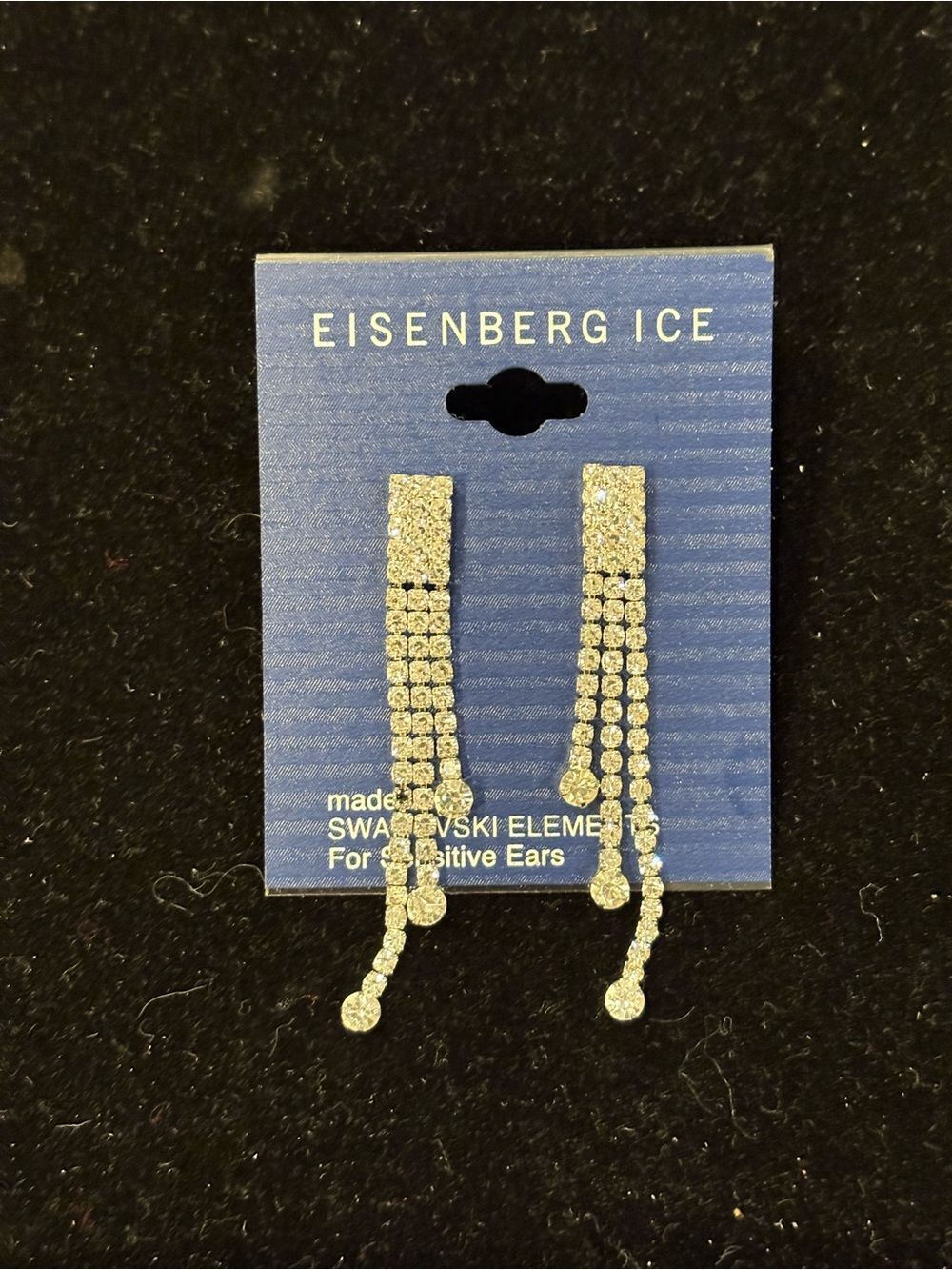 Eisenberg Ice VTG Silver Crystal Dangle Earrings Swarovski Elements NOS